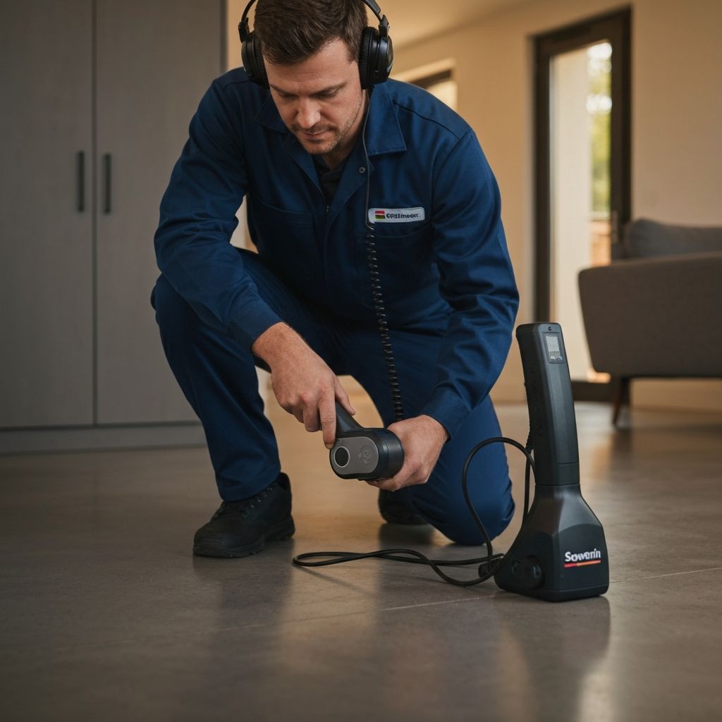 Técnico profesional utilizando equipo de detección de fugas Sewerin en Costa Rica